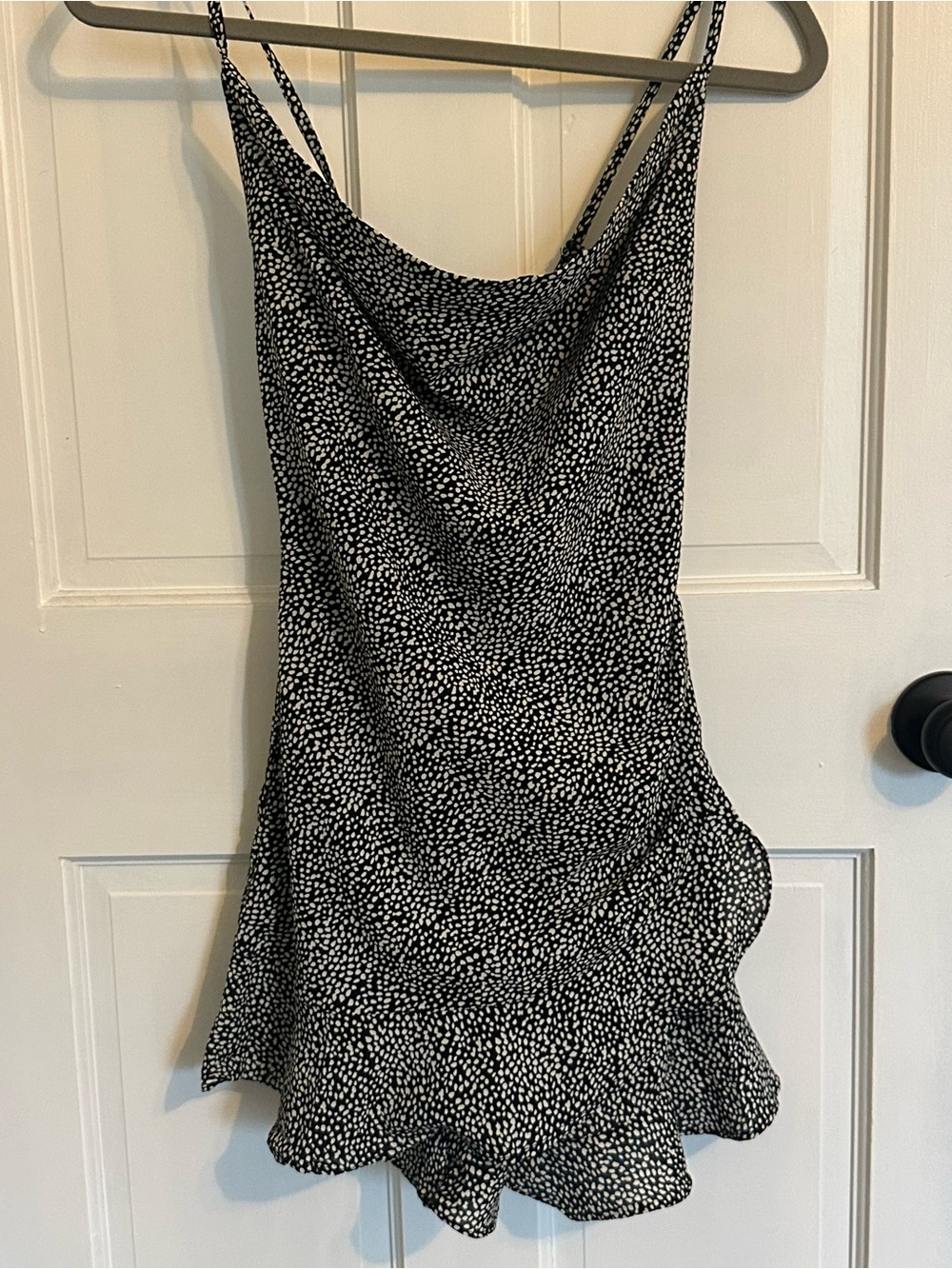 She + Sky Black and White Spotted Mini Slip Dress